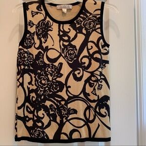 BELFORD by SAKS black gold print sleeveless silk sweater tank top new no tags